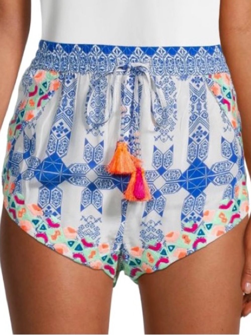 NEW ROCOCO SAND EMBROIDERED DRAWSTRING MINI SHORTS